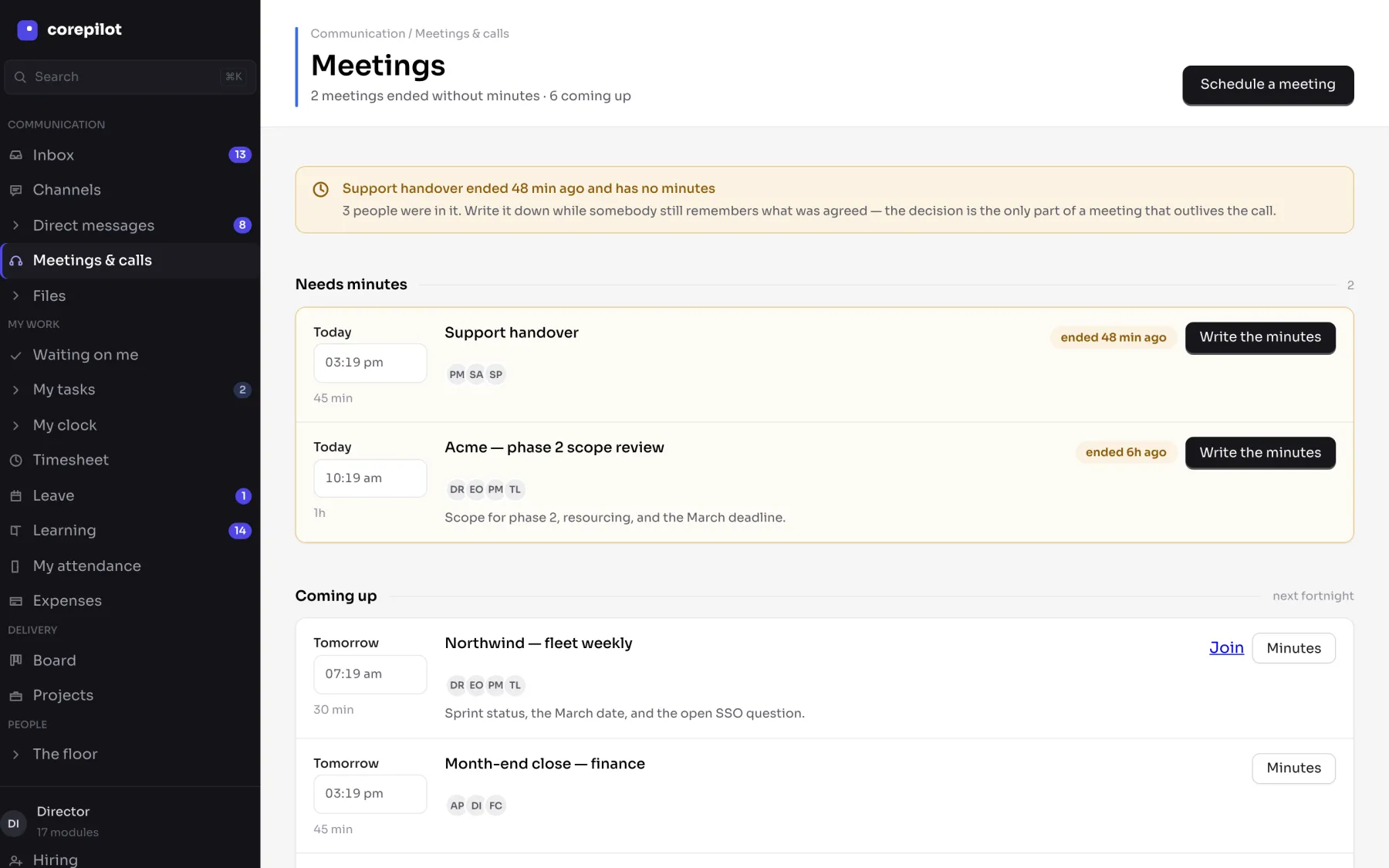 Meetings and calls