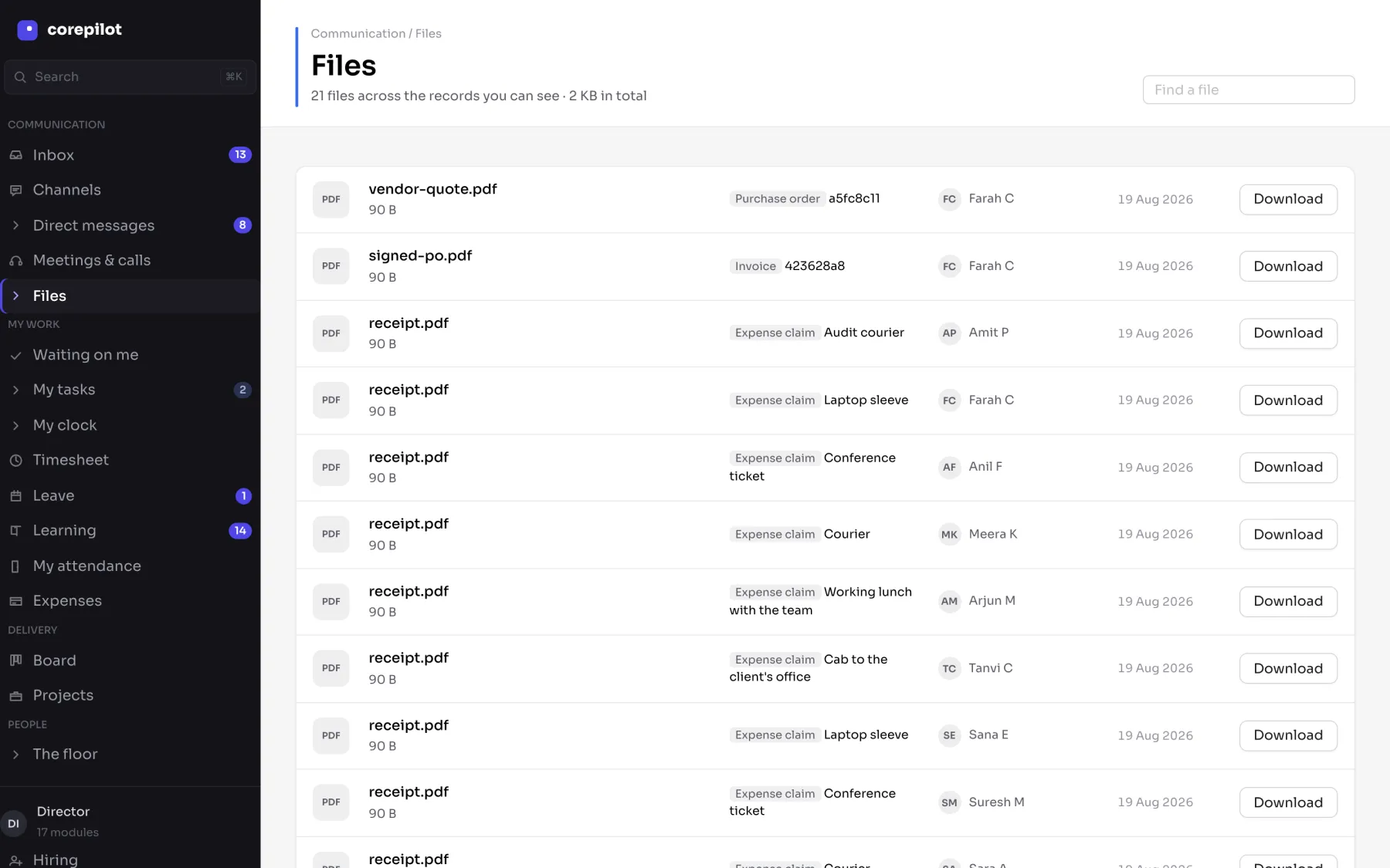 Files attached to records